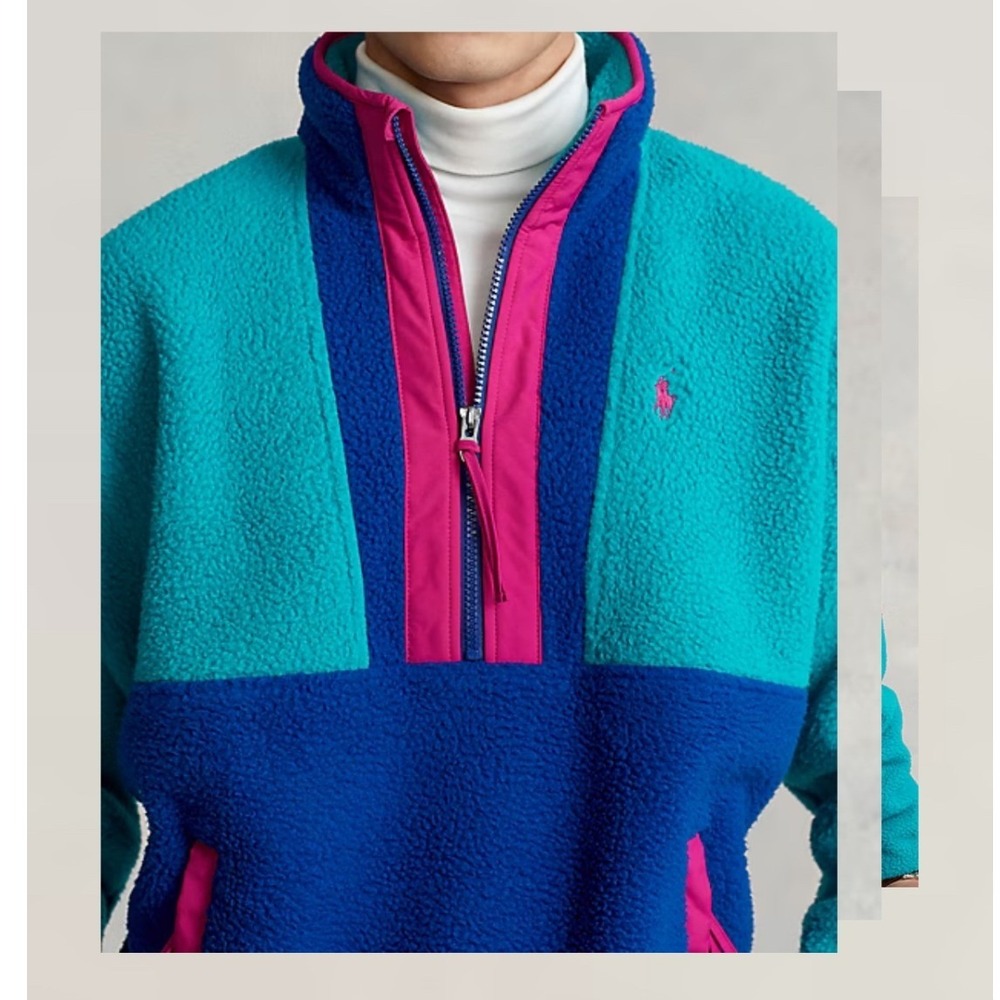 Polo Ralph Lauren | Men's XL Fleece Quarter Zip | Teal Colorblock | Spectre - Picture 3 of 16